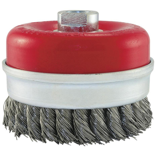 Brosse boisseau &agrave; fils li&eacute;s et nou&eacute;s, 5" dia. x 5/8"-11 arbre Helyx Safety & Industrial Supplies