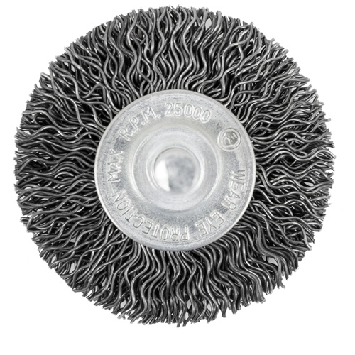 Brosse radiale &agrave; fils cr&ecirc;p&eacute;s mont&eacute; sur mandrin 105-2, 2", Fils ,02" Helyx Safety & Industrial Supplies