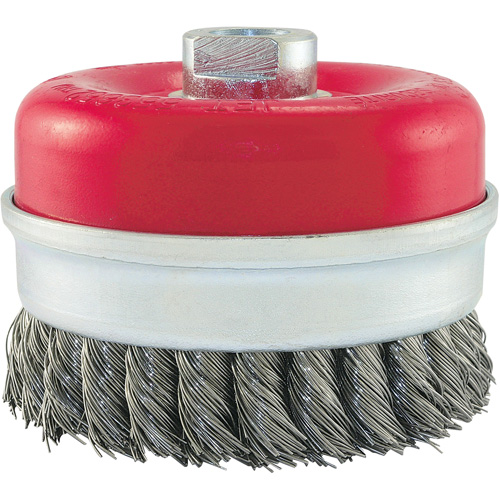 Brosse boisseau &agrave; fils li&eacute;s et nou&eacute;s, 4" dia. x 5/8"-11 arbre Helyx Safety & Industrial Supplies