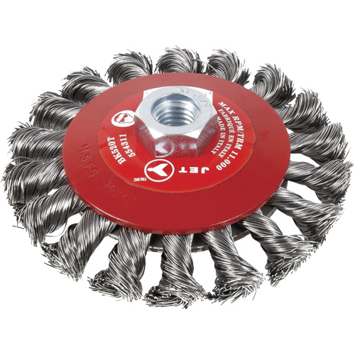 Brosse conique &agrave; fils nou&eacute;s torsad&eacute;s, Dia. 6", Fils 0,02", Arbre 5/8"-11, Acier Helyx Safety & Industrial Supplies