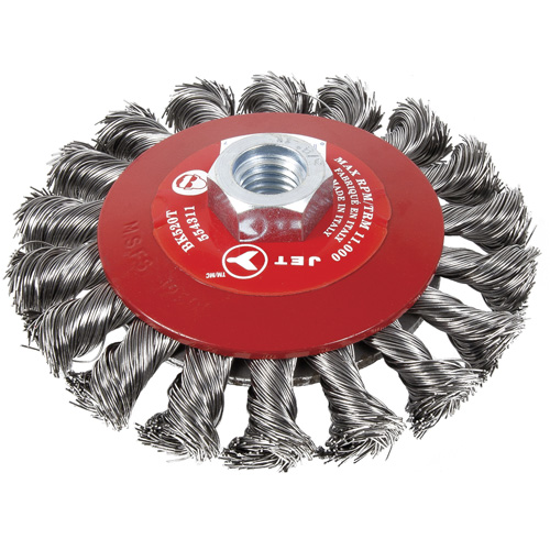 Brosse conique &agrave; fils torsad&eacute;s BK520T, Dia. 5", Arbre 5/8-11 Helyx Safety & Industrial Supplies