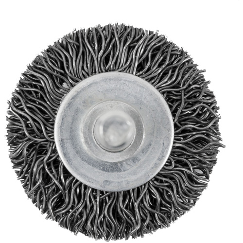 Brosse radiale &agrave; fils cr&ecirc;p&eacute;s mont&eacute; sur mandrin 126, 1-1/2", Fils 0,02", Tige 1/4" Helyx Safety & Industrial Supplies
