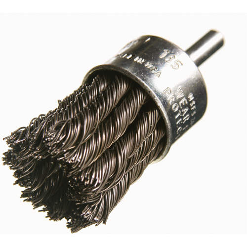 Knotted Wire End Brushes, 1" Dia., 0.012" Wire Dia., 1/4" Shank Helyx Safety & Industrial Supplies