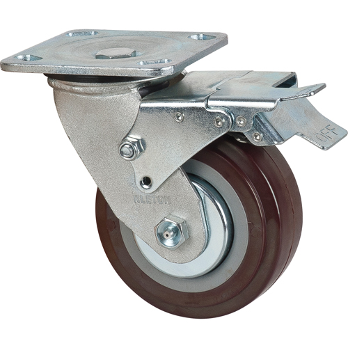 Caster, Swivel with Brake, 5" (127 mm), Polyurethane, 650 lbs. (294 kg.) Helyx Safety & Industrial Supplies