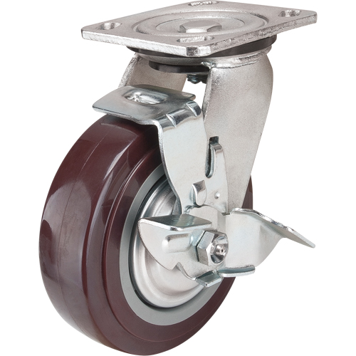 Roulette, Pivotant avec frein, 6" (152,4 mm), Polyur&eacute;thane, 850 lb (385 kg) Helyx Safety & Industrial Supplies