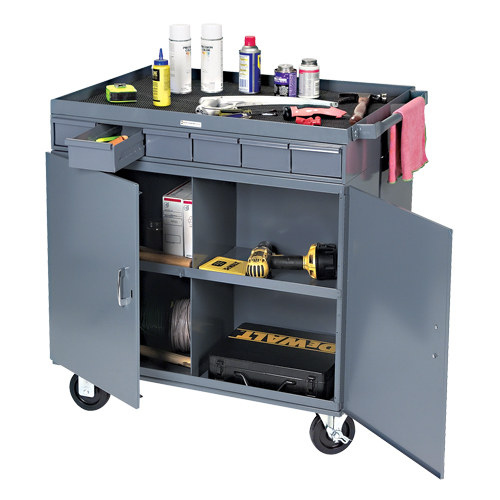 Poste de travail &agrave; deux c&ocirc;t&eacute;s mobile et robuste, 1200 lb Capacit&eacute;, Acier, 34" x la, 34" x ha, 24" p, Enti&egrave;rement soud&eacute;, 6 tirroirs Helyx Safety & Industrial Supplies
