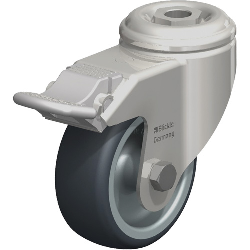 Stainless Steel Thermoplastic Elastomer Caster, Swivel with Brake, 3-1/8" (79.5 mm) Dia., 220 lbs. (100 kg.) Capacity Helyx Safety & Industrial Supplies