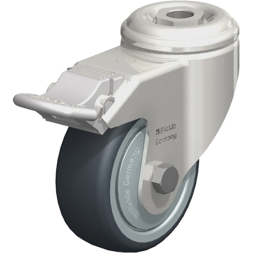 Stainless Steel Thermoplastic Elastomer Caster, Swivel with Brake, 3-1/8" (79.5 mm) Dia., 220 lbs. (100 kg.) Capacity Helyx Safety & Industrial Supplies