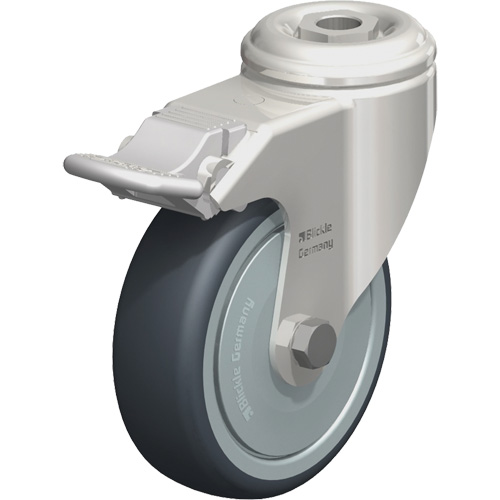 Stainless Steel Thermoplastic Elastomer Caster, Swivel with Brake, 4" (102 mm) Dia., 240 lbs. (108 kg.) Capacity Helyx Safety & Industrial Supplies