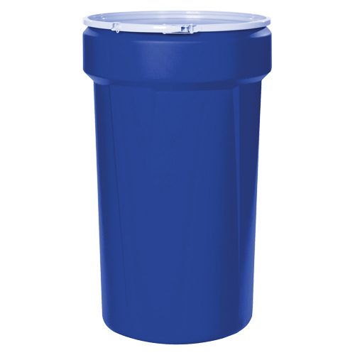 Baril emboîtable en poly&eacute;thyl&egrave;ne, 30 gal. US (25 gal. imp.), Dessus ouvert, Bleu Helyx Safety & Industrial Supplies
