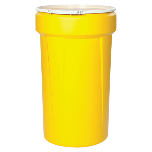 Baril emboîtable en poly&eacute;thyl&egrave;ne, 55 gal. US (45 gal. imp.), Dessus ouvert, Jaune Helyx Safety & Industrial Supplies