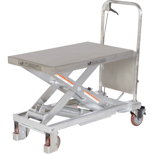 Table &eacute;l&eacute;vatrice hydraulique manuelle &agrave; ciseaux, 32-1/2" lo x 19-1/2 la, Partiellement en acier inoxydable, Capacit&eacute; 1000 lb Helyx Safety & Industrial Supplies