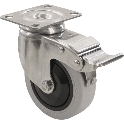 2309 Caster with Double Locking Brake, Swivel with Brake, 4" (101.6 mm), Envirothane Grey, 350 lbs. (158.8 kg.) Helyx Safety & Industrial Supplies
