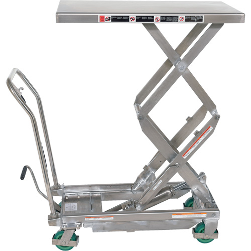 Table &eacute;l&eacute;vatrice hydraulique manuelle &agrave; ciseaux, 36-1/4" lo x 19-3/8" la, Acier inoxydable, Capacit&eacute; 600 lb Helyx Safety & Industrial Supplies