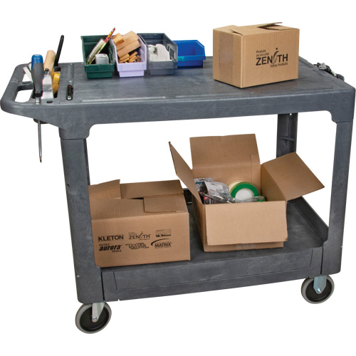 Flat-Shelf Utility Service Cart, 2 Tiers, 25-1/4" x 32-1/4" x 44", 550 lbs. Capacity Helyx Safety & Industrial Supplies