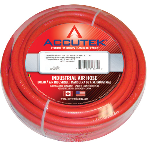 Red EPDM Industrial Air Hose Assembly, Air, Rubber, 1/2" dia. x 50', 200 psi, 1/2 NPT Helyx Safety & Industrial Supplies