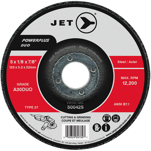 POWERPLUS DUO Cutting/Grinding Wheel, 5" x 1/8", 7/8" Arbor, Type 27, A30DUO Grit Helyx Safety & Industrial Supplies