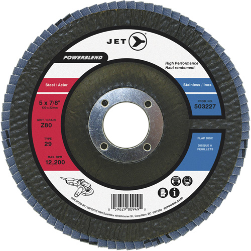 Disque &agrave; lamelles POWERBLEND, 5" x 7/8", Type 29, Grain Z40, Alumine de zirconium Helyx Safety & Industrial Supplies