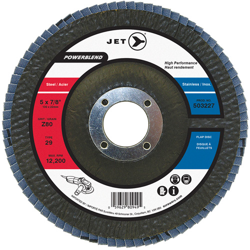 Disque &agrave; lamelles POWERBLEND, 5" x 7/8", Type 29, Grain Z80, Alumine de zirconium Helyx Safety & Industrial Supplies
