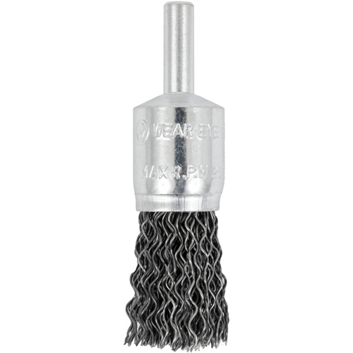 Brosse &agrave; fils cr&ecirc;p&eacute;s mont&eacute;e sur mandrin E050-20, 1/2", Fils 0,02", Tige 1/4" Helyx Safety & Industrial Supplies