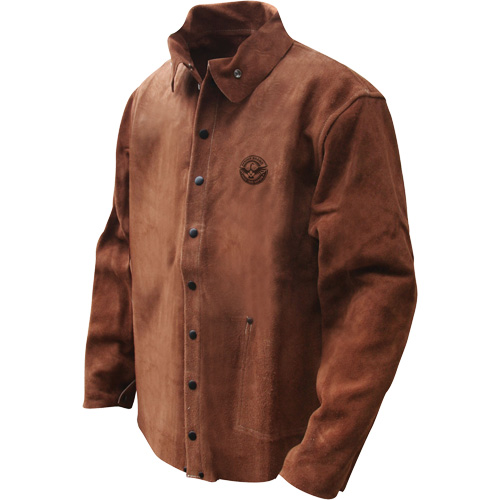 Veste de soudage en cuir fleur de vache refendu Gander Brand, Cuir, Moyen, Brun Helyx Safety & Industrial Supplies