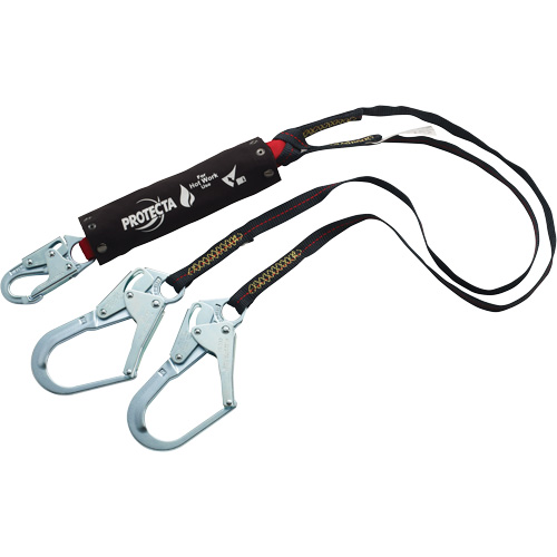 PRO Shock-Absorbing Lanyard, 6', Rebar Hook Center, Snap Hook Leg Ends, Kevlar&reg; Helyx Safety & Industrial Supplies