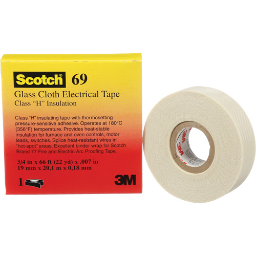 Scotch&reg; Glass Cloth Tape, 19 mm (3/4") W x 20 m (66') L, 7 mils, White Helyx Safety & Industrial Supplies