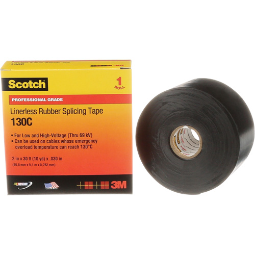 Scotch&reg; Professional Grade Linerless Rubber Splicing Tape, 50.8 mm (2") W x 9 m (30') L, 30 mils, Black Helyx Safety & Industrial Supplies