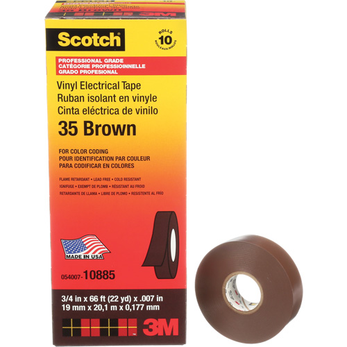 Ruban isolant en vinyle pour codification par couleur Scotch, 19 mm (3/4") la x 20 m (66') lo, 7 mils, Brun Helyx Safety & Industrial Supplies