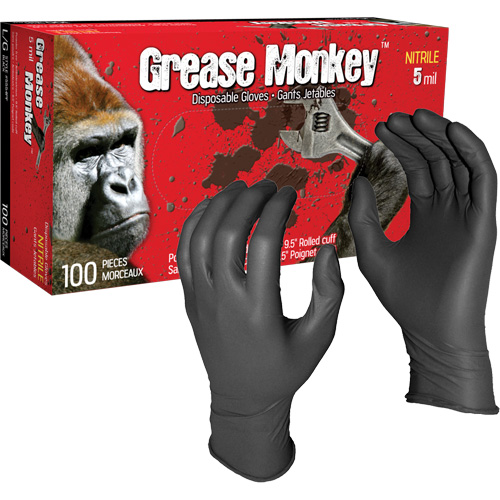 Gants jetables Grease Monkey, Grand, Nitrile, 5 mils, Sans poudre, Noir Helyx Safety & Industrial Supplies