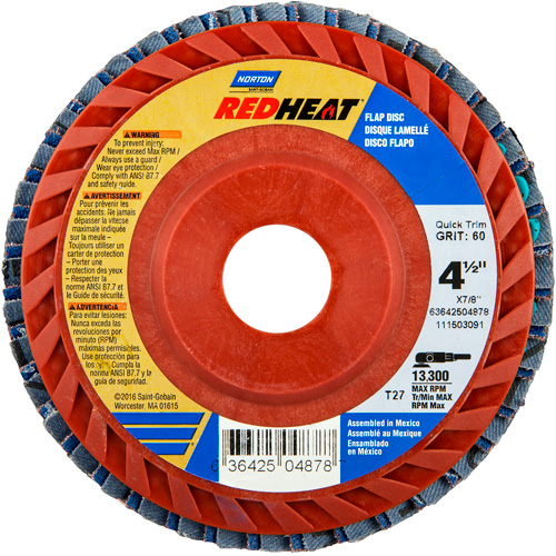 Disques &agrave; lamelles en plastique Red Heat, 4-1/2" x 7/8", Type 27, Grain 40, C&eacute;ramique d'alumine Helyx Safety & Industrial Supplies