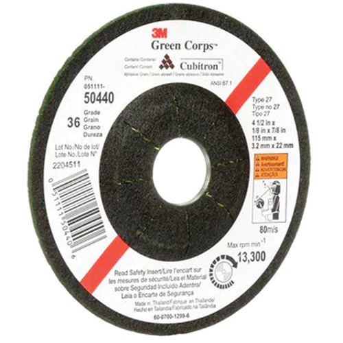 Green Corps Flexible Grinding Wheel, 4-1/2" x 1/8", 7/8" Arbor, Ceramic, Type 27 Helyx Safety & Industrial Supplies