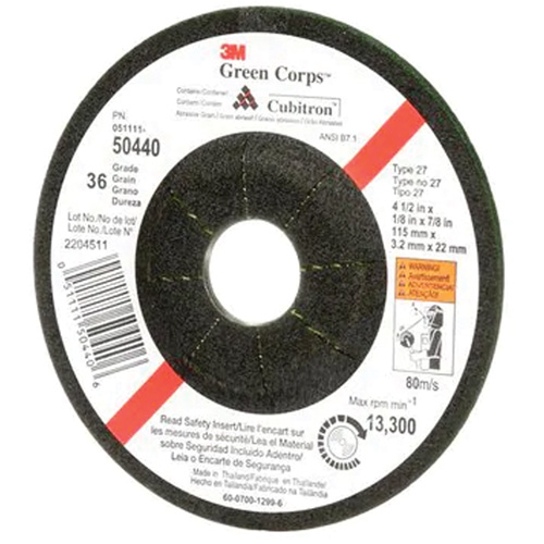Green Corps Flexible Grinding Wheel, 4-1/2" x 1/8", 7/8" Arbor, Ceramic, Type 27 Helyx Safety & Industrial Supplies