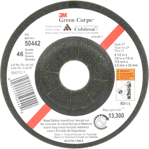 Green Corps Flexible Grinding Wheel, 4-1/2" x 1/8", 7/8" Arbor, Ceramic, Type 27 Helyx Safety & Industrial Supplies