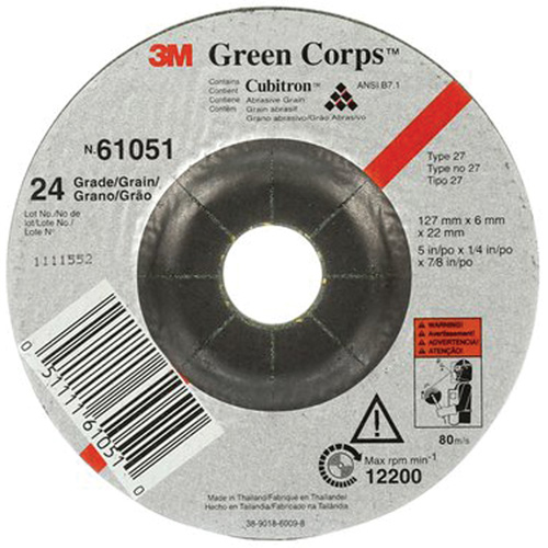 Green Corps Flexible Grinding Wheel, 5" x 1/4", 7/8" Arbor, Ceramic, Type 1 Helyx Safety & Industrial Supplies