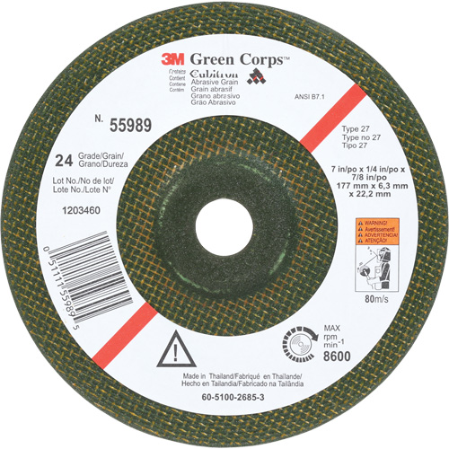 Green Corps Flexible Grinding Wheel, 7" x 1/4", 7/8" Arbor, Ceramic, Type 1 Helyx Safety & Industrial Supplies