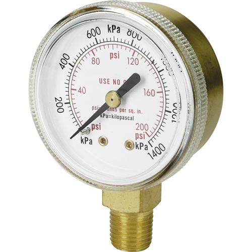 Brass Gauge, 2-1/2" , 200 psi, Bottom Mount, Analogue Helyx Safety & Industrial Supplies