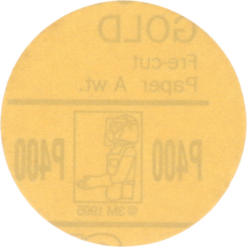 Gold Hookit Disc, 3" Dia., P400 Grit, Aluminum Oxide, C-Weight Helyx Safety & Industrial Supplies