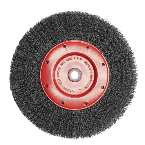 Economy Crimped Wire Wheel Brushes - Narrow Face, 8" Dia., 0.014 Fill, 2" Arbor Helyx Safety & Industrial Supplies