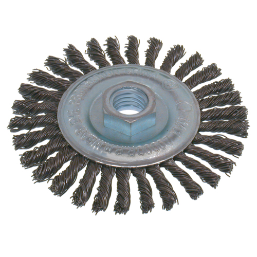 Economy High Speed Stringer Bead Knot Wire Wheel Brush, 6" Dia., 0.02" Fill, 5/8"-11 Arbor, Steel Helyx Safety & Industrial Supplies