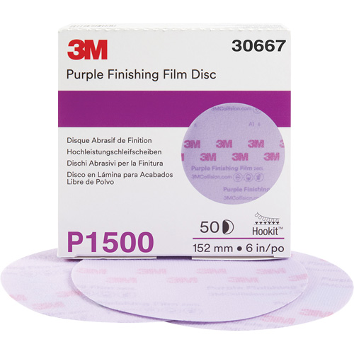 Hookit Purple Finishing Film Abrasive Disc, 6" Dia., P1500 Grit, Aluminum Oxide Helyx Safety & Industrial Supplies