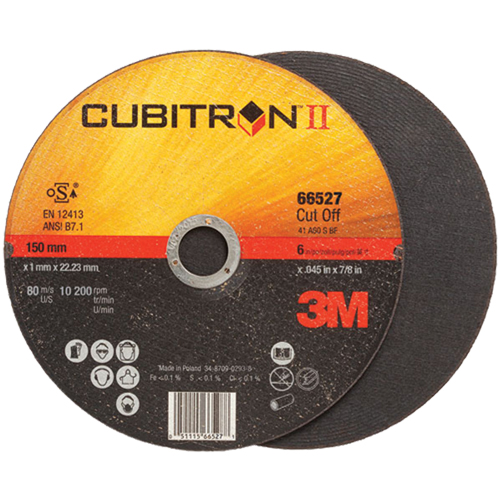 Meule &agrave; tronçonner Cubitron II, 6" x 0,045"/0,05", Arbre de 7/8", Type 27, C&eacute;ramique, 10 200 Tr/min Helyx Safety & Industrial Supplies