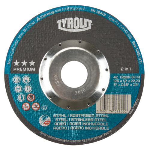 Premium 2 in 1 Thincut Cut-Off Wheel, 5" x 0.045", 7/8" Arbor, Type 27, Aluminum Oxide, 12250 RPM Helyx Safety & Industrial Supplies