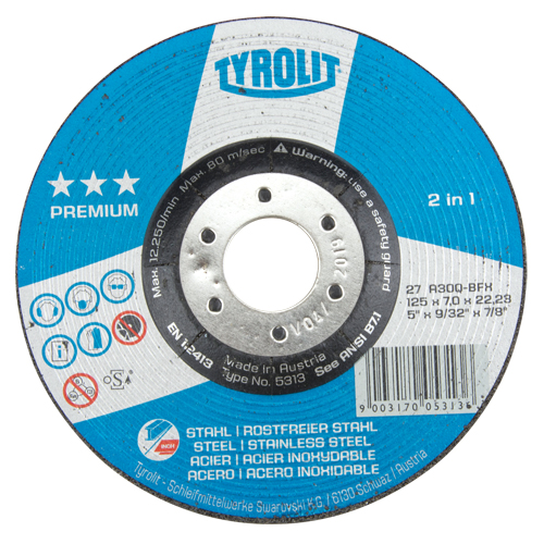 Premium 2-in-1 Grinding Wheel, 5" x 9/32", 7/8" Arbor, Type 27 Helyx Safety & Industrial Supplies