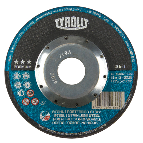 Premium 2 In 1 Thincut Cut-Off Wheel, 4-1/2" x 0.045", 7/8" Arbor, Type 27, Aluminum Oxide, 13300 RPM Helyx Safety & Industrial Supplies