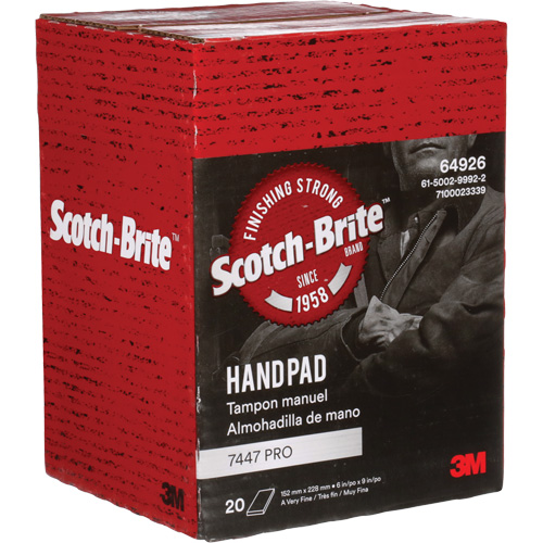 Scotch-Brite 7447 Hand Pads, Aluminum Oxide, 9" x 6", Very Fine Grit Helyx Safety & Industrial Supplies