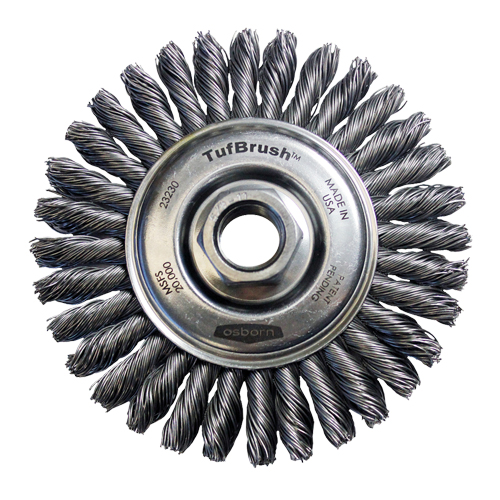 TufBrush Knot Wire Wheel Brush, 4" Dia., 0.02" Fill, 5/8"-11 Arbor, Steel Helyx Safety & Industrial Supplies