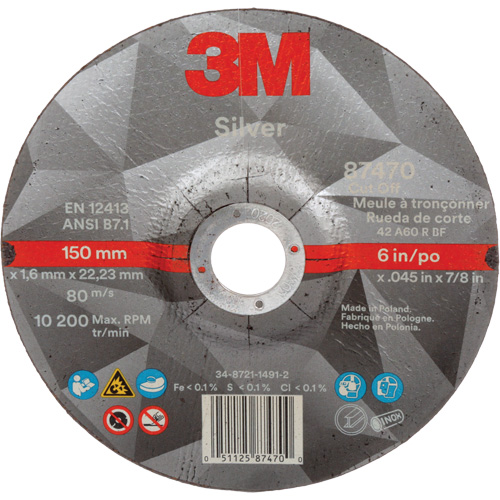 Meule &agrave; tronçonner Silver, 6" x 0,045", Arbre de 7/8", Type 27, C&eacute;ramique, 10 200 Tr/min Helyx Safety & Industrial Supplies