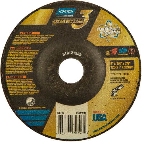 Meule Quantum3, 5" x 1/4", Arbre 7/8", C&eacute;ramique, Type 27 Helyx Safety & Industrial Supplies