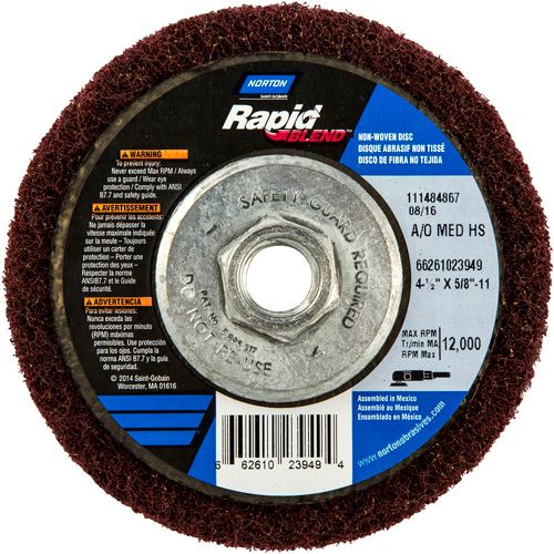 Rapid Blend Non-Woven Depressed Center Abrasive Disc, 4-1/2" Dia., 150-180 Grit, Aluminum Oxide Helyx Safety & Industrial Supplies